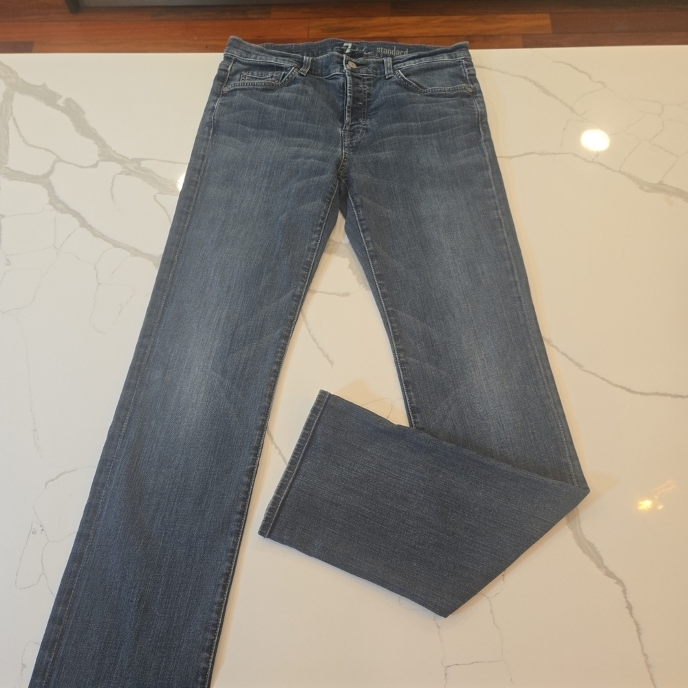7 For All Mankind Standard Jeans Button Fly Straight Fit Blue Mens Size 33